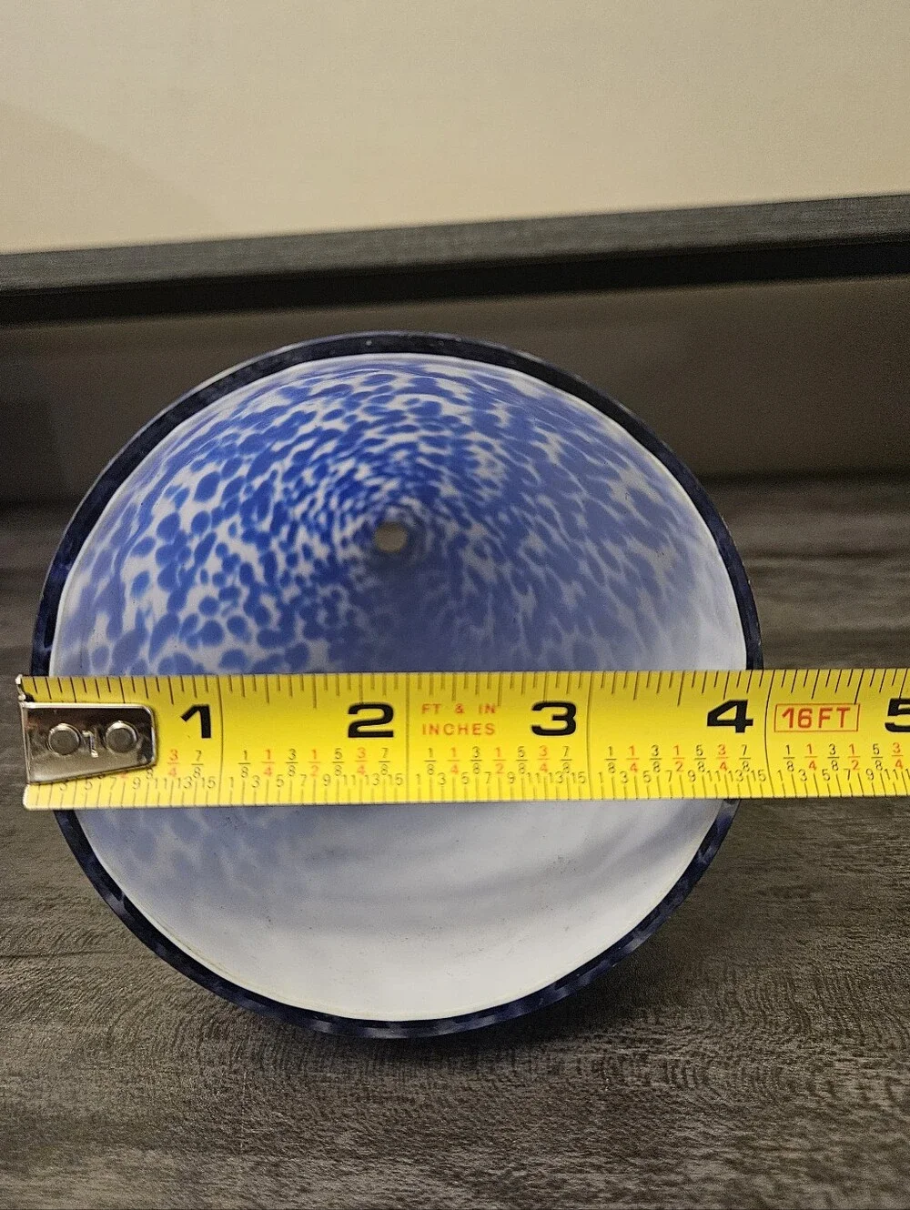 Vintage Hand-Blown Blue & White Spatter Art Glass Pendant Light Shade Cone